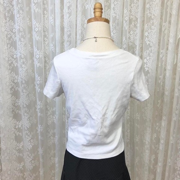 Pacsun Beaded Pink Bow White Baby Tee Women's‎ Large Preppy Feminine - Picture 4 of 5